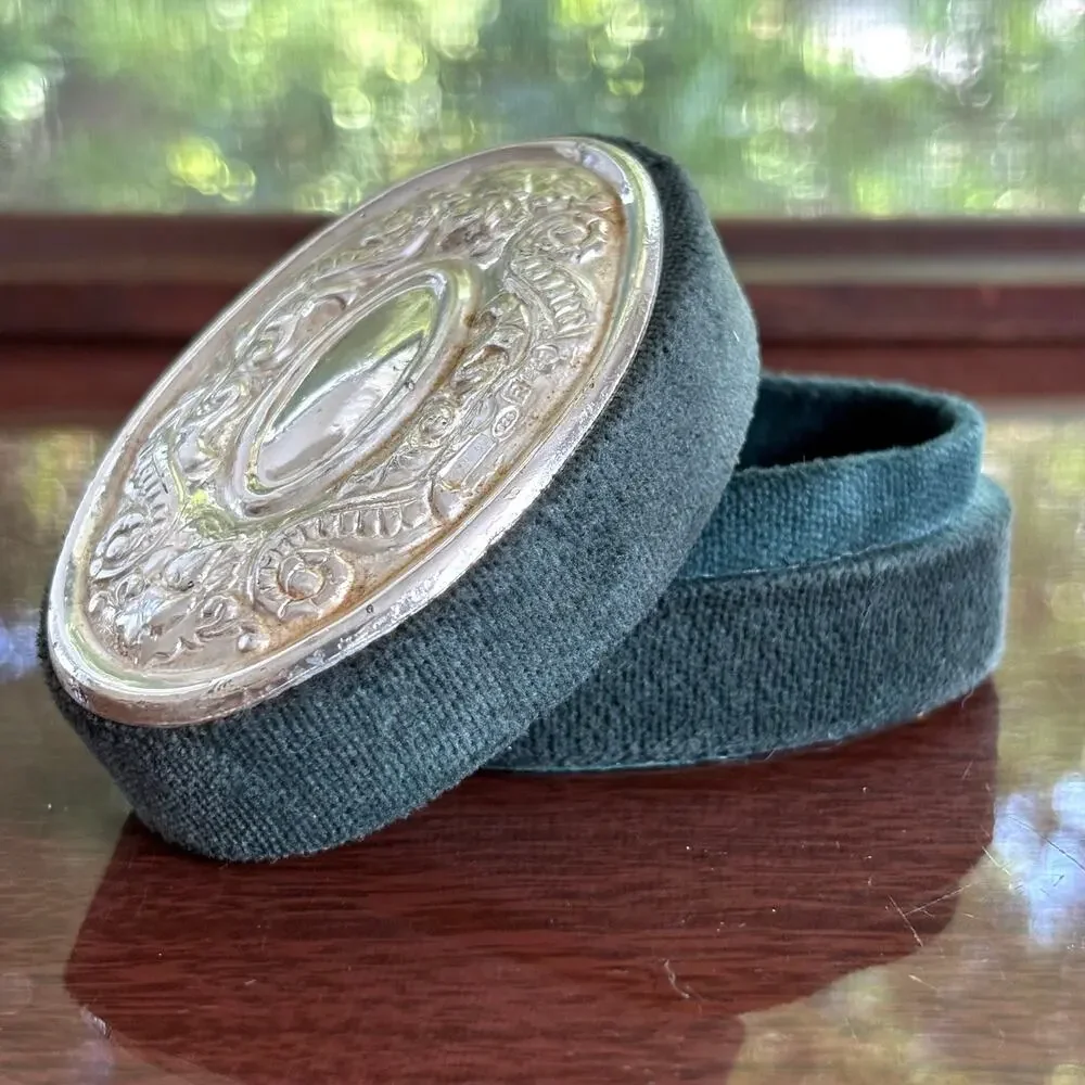 Godinger Silver Plated Vintage Oval Velvet Trinket Box, Dark Blue